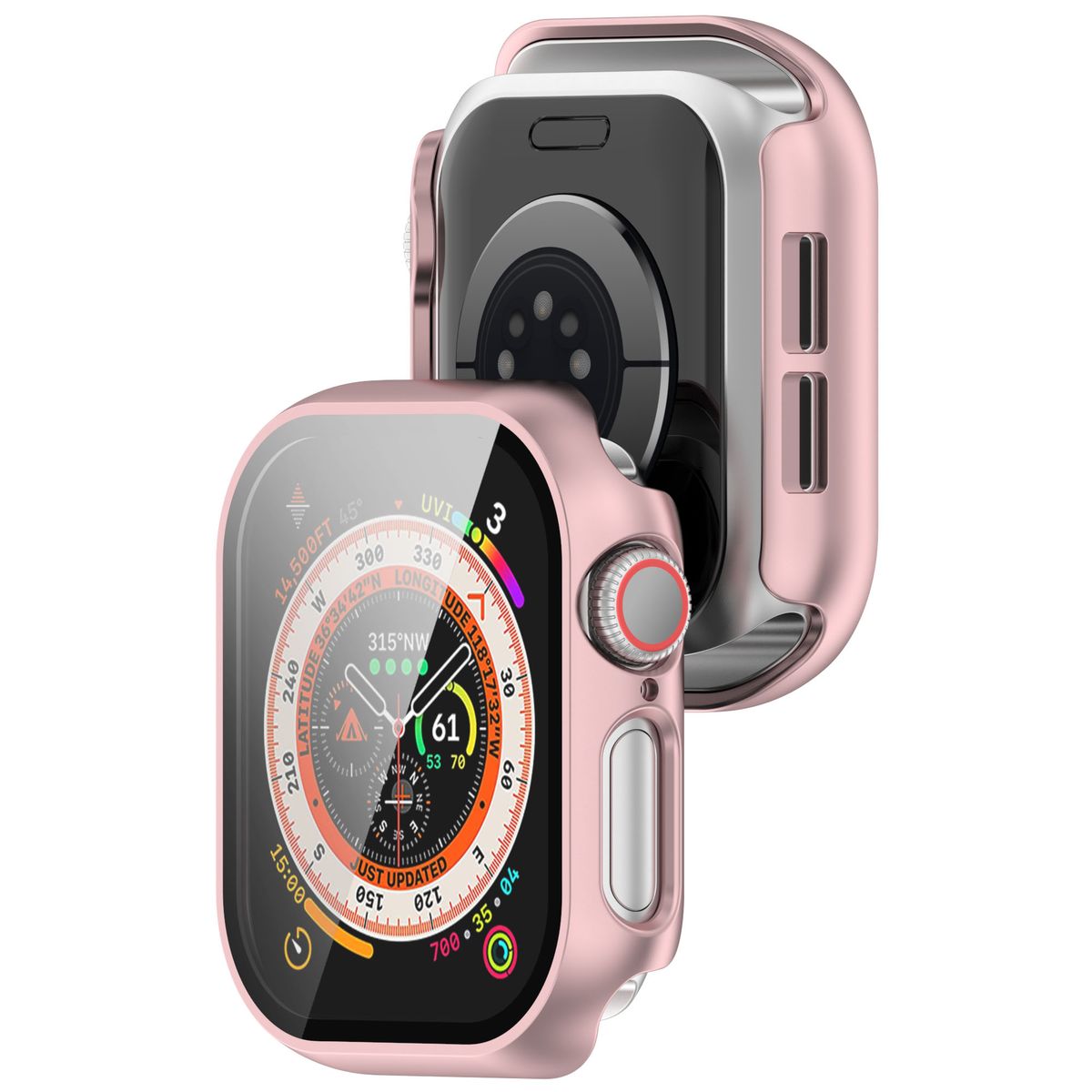Etui ze szkłem do zegarka Bizon Case Watch Adamo do Apple Watch 11 / 10 42 mm, jasnoróżowe